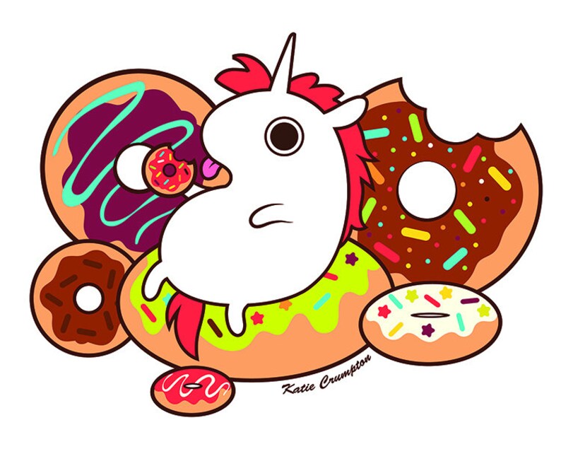 Treats the Unicorn Eating Donuts Print