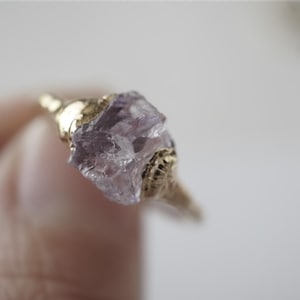 Raw amethyst ring, amethyst ring, crystal jewelry, raw gemstone jewelry, gold ring, Valentine, gift for her, February jewelry, purple ring
