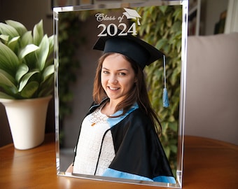 Personalized Acrylic Magnetic Desktop Picture Frame with Photo Printing 4x6, 5x7, 6x8, 8x10 inch Graduation, Birthday, School Gift idea