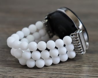 Handmade Apple Samsung Fitbit Watch Matte Gemstone Personalized Band. Watch 3 4 5 Galaxy Active 1 2 Versa 1 2 3 4 Sense Beaded Stretchy band