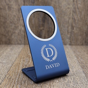 Personalized Magsafe Wireless Charger Stand with Text Logo for iPhone 13 12 Pro, Mini, Pro Max. Magnetic Charger Night Stand.