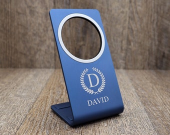 Personalized Magsafe Wireless Charger Stand with Text Logo for iPhone 13 12 Pro, Mini, Pro Max. Magnetic Charger Night Stand.