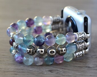 Handmade Apple Watch Gemstone Personalized Band 38mm 40mm 42mm 44mm Apple Watch Bracelet iWatch band Beaded Apple Watch Strap Stretchy