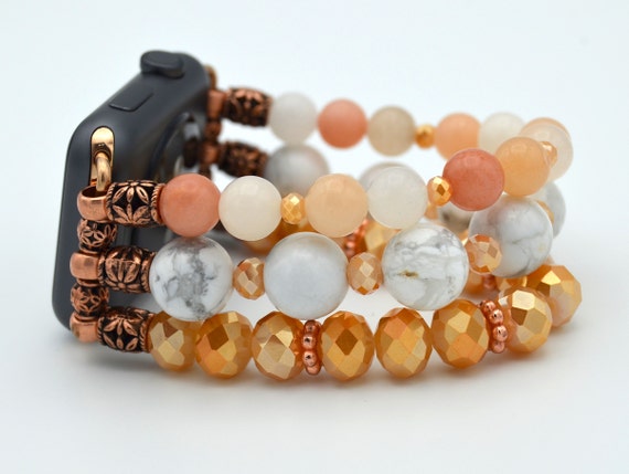 Handmade Apple Watch Crystals, Sunstone, Howlite Gemstones Band for 38mm 40mm 42mm 44mm. Fitbit Versa 1 2 Stretchy Band
