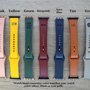 Personalized Leather Apple Watch Band, Fitbit Versa 1 & 2, Custom Logo Text, Monogrammed Apple watch straps for 38mm 40mm 42mm and 44mm image 3