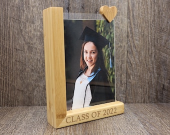 Personalized Wood Acrylic Desktop Picture Frame with Photo Printing 4x6 or 5x7 Wedding, Graduation, Birthday, Decoration, Baby shower