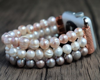 Handmade Apple Watch Freshwater Pearl Personalized Band 38mm 40mm 42mm 44mm Fitbit Versa 1&2 Bracelet Beaded Apple Watch Strap Stretchy