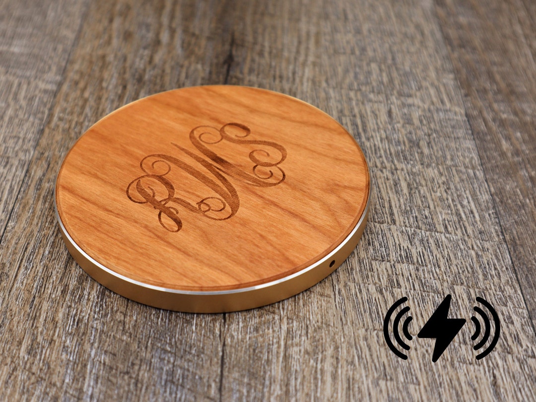 Personalized Maple Wood Wireless Charger, Qi Charging Pad Text Logo
