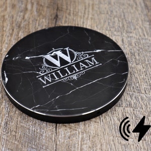 Personalized Real Marble Wireless Charger, Qi Charging Pad Text Logo. iPhone13/12/11 Pro Max, Xs Max/XS/XR/X/8/8 Plus, AirPods 2 Samsung S