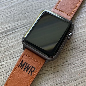 Personalized Leather Apple Samsung Fitbit Fossil Watch Band, Galaxy 3 4 Versa 1  2 3 Sense, Custom Logo Text, Monogrammed watch band