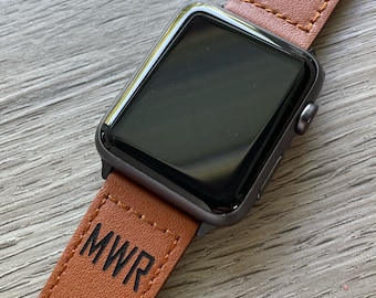 Personalized Leather Apple Samsung Fitbit Fossil Watch Band, Galaxy 3 4 Versa 1  2 3 Sense, Custom Logo Text, Monogrammed watch band
