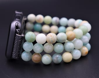 Handmade Apple Watch Gemstone Personalized Band 38mm 40mm 42mm 44mm Fitbit Versa 1&2 Watch Bracelet band Beaded Apple Watch Strap stretchy