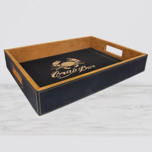Personalized Leather 16&quot; x 12&quot; Serving Tray with Text or Logo. Wedding Gift, Vegan Leather, Decorative Tray with Custom Engraving