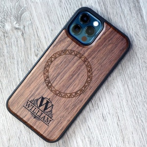 Personalized Wood Magsafe Phone Case iPhone 12, 12 Pro, 12 Mini, 12 Pro Max. Fathers day. Magsafe supported. Name or Business Logo engraving