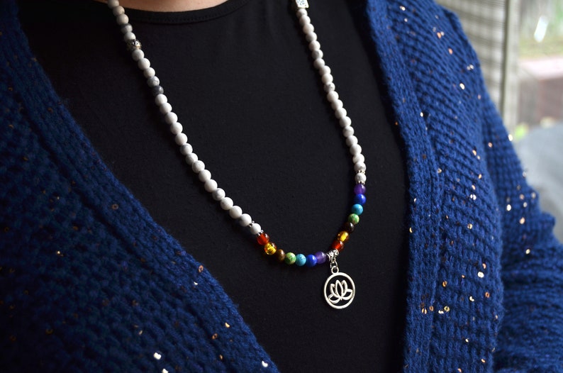 Seven Chakra 108 Mala Necklace Rainbow Stone Gemstone Necklace Seven Chakra Stretchy Bracelet 108 Mala Bracelets Chakra Necklace