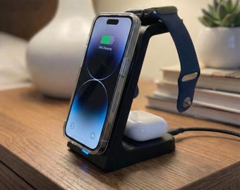 Personalized 3-in-1 Magnetic Wireless Charging Station iPhone, Apple Watch, AirPods Nightstand Organizer Tech Gift iPhone 17 16 15 14 13 12