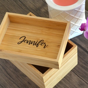 Customized Bamboo Wood Jewelry Storage and Tray, Desk Organizer with your Name/Text, Storage Tray, Vanity Tray, Valet Tray, Catchall
