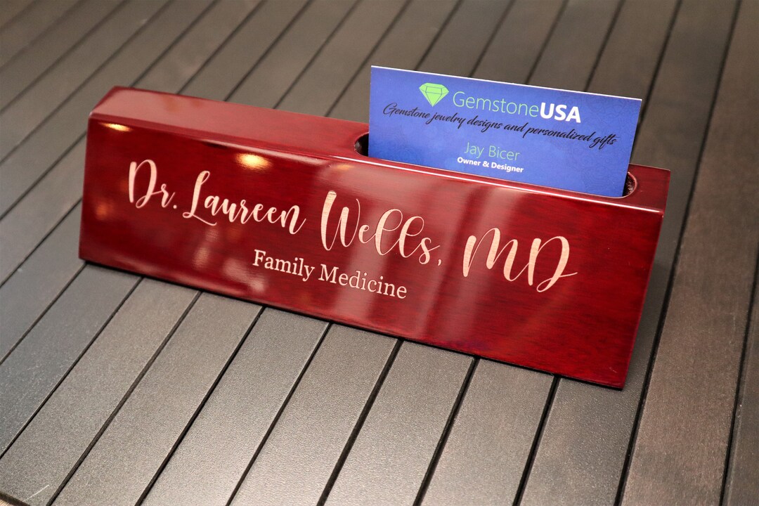 Personalized Business Card Holder Desk Name Plate Custom Engraved Card