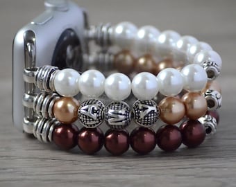 Handmade Apple Watch Czech Glass Pearl Personalized Band 38mm 40mm 42mm 44mm Apple Watch Bracelet band Beaded Apple Watch Strap Stretch