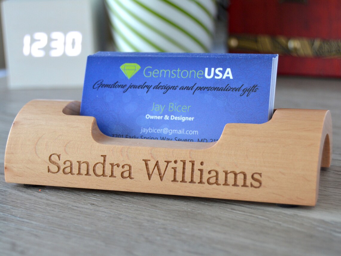 Personalized Business Card Holder Desk Name Plate Custom Etsy