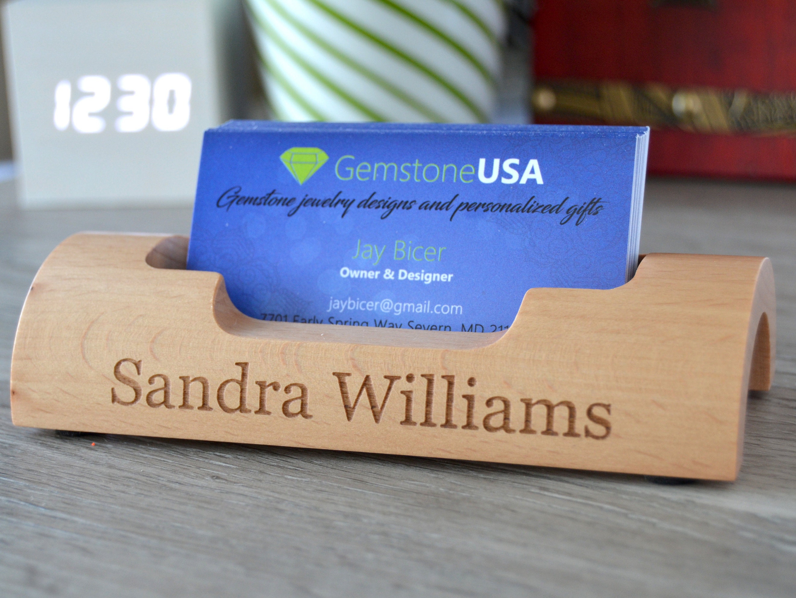 Personalized Business Card Holder Desk Name Plate Custom Etsy