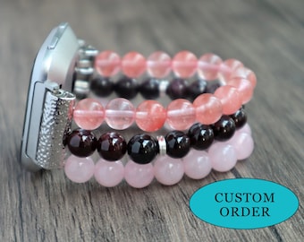 Correa personalizada con piedras preciosas para Fitbit Versa 1, 2, Versa 3, Sense, Fitbit Charge 2, 3, 4 y 5. Pulsera elástica con cuentas para Fitbit Versa.