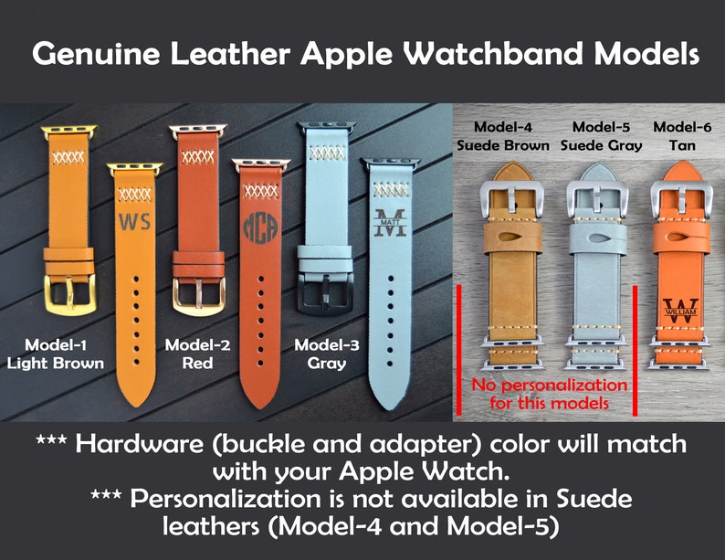 Personalized Leather Apple Watch Band, Fitbit Versa 1 & 2, Custom Logo Text, Monogrammed Apple watch straps for 38mm 40mm 42mm and 44mm image 5