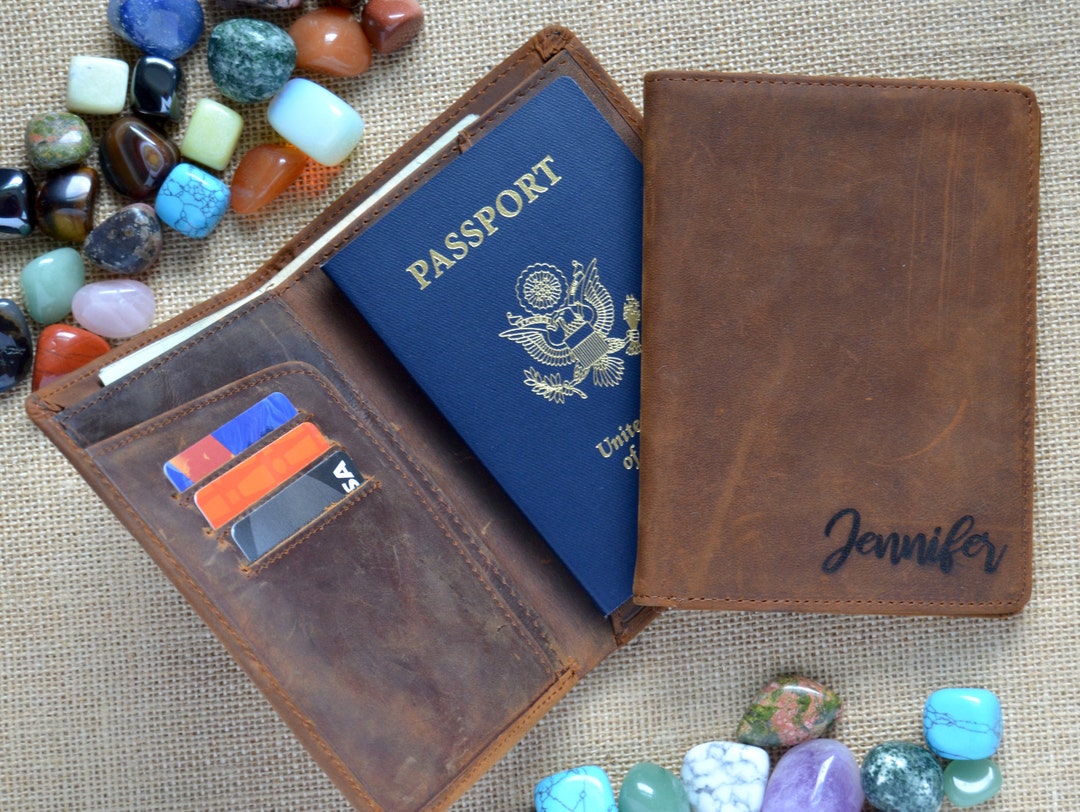 Personalized Leather Passport Wallet, Distressed Passport Case, Custom