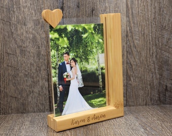 Personalized Wood Acrylic Desktop Picture Frame with Photo Printing 4x6 or 5x7 Wedding, Graduation, Birthday, Decoration, Baby shower