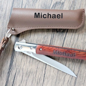 Taschenmesser mit Gravur und Lederetui, Geschenk für Männer, Vatertagsgeschenke, individuelles Taschenmesser