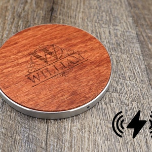 Personalized Cherry Wood Wireless Charger, Qi Charging Pad Text Logo. iPhone15/14/13/12/11 Pro Max, Xs Max/XS/XR/X/8/8, AirPods 2 Samsung S