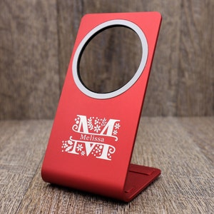 Personalized Magsafe Wireless Charger Stand with Text Logo for iPhone 13 12 Pro, Mini, Pro Max. Magnetic Charger Night Stand.