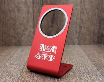 Personalized Magsafe Wireless Charger Stand with Text Logo for iPhone 13 12 Pro, Mini, Pro Max. Magnetic Charger Night Stand.