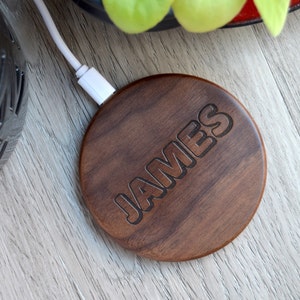Great Gift Idea! Personalized Wood Wireless Charger, Qi Charging Pad Text Logo. iPhone 15 14 13 12 11 Pro, Pro Max, Xs Max/XS/XR/X/8/8 Plus