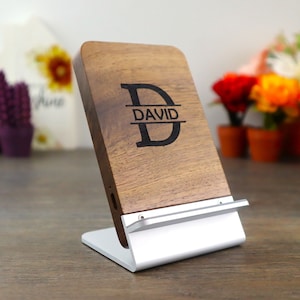 Gepersonaliseerde houten draadloze oplader, tekstlogo dockingstation. iPhone 15 14 13 12 12 11 Pro Max, Xs Max/XS/XR/X/8/8 Plus