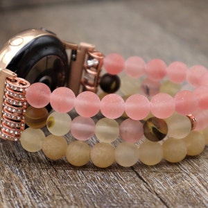 Handmade Apple Samsung Fitbit Watch Matte Gemstone Personalized Band. Watch 3 4 Galaxy Active 1 2 Versa 1 2 3 Sense Beaded Stretchy band