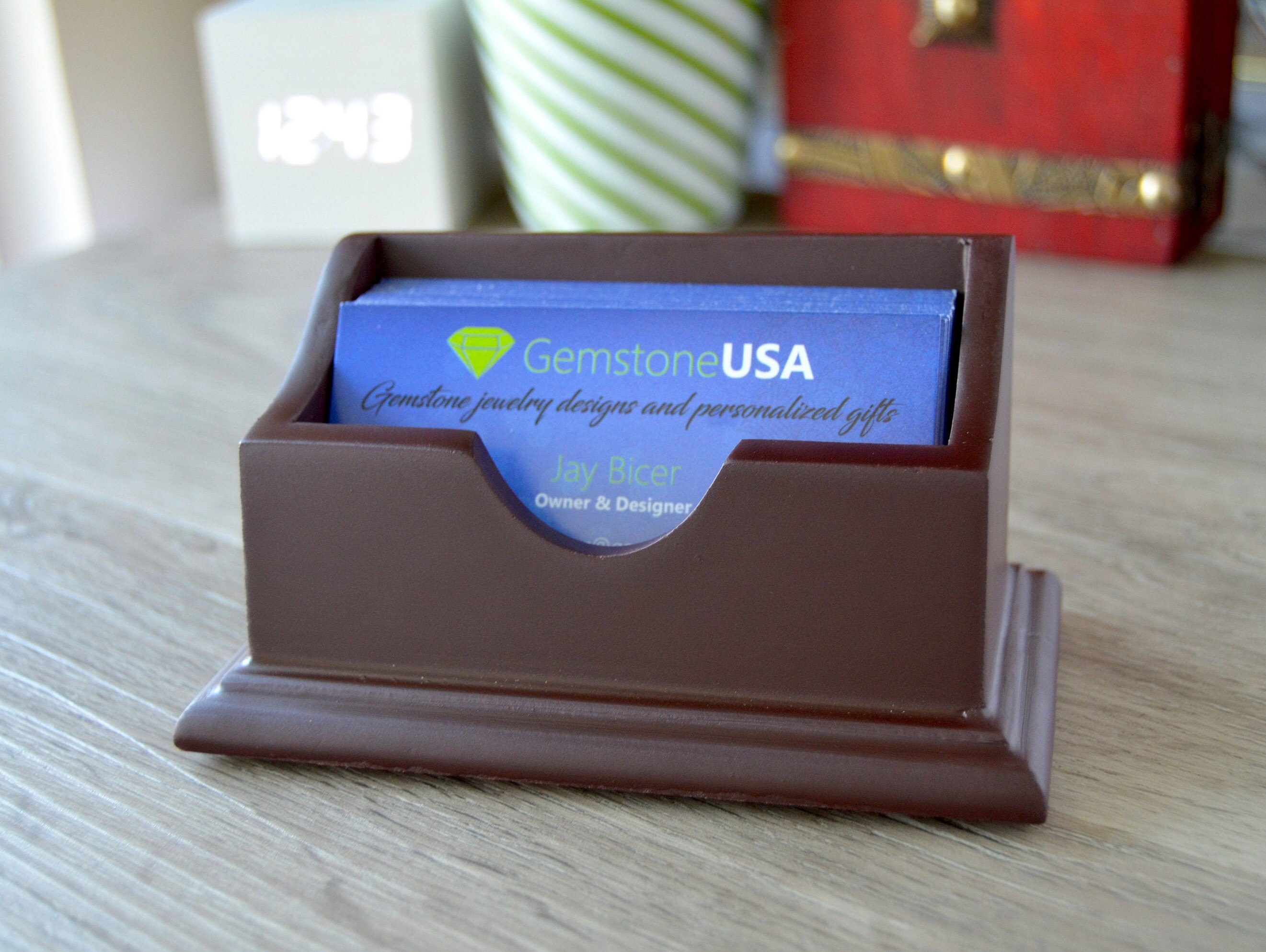 Personalized Business Card Holder Desk Name Plate Custom Etsy