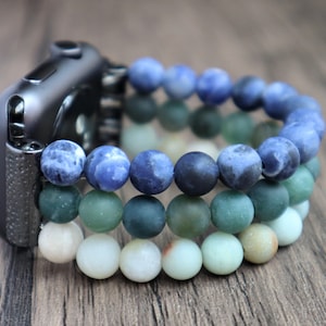 Handmade Apple Samsung Fitbit Watch Matte Gemstone Personalized Band. Watch 3 4 Galaxy Active 1 2 Versa 1 2 3 Sense Beaded Stretchy band
