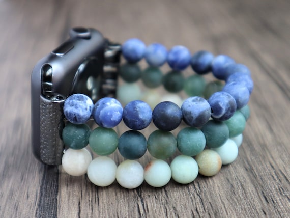 Handmade Apple Samsung Fitbit Watch Matte Gemstone Personalized Band. Watch 3 4 Galaxy Active 1 2 Versa 1 2 3 Sense Beaded Stretchy band