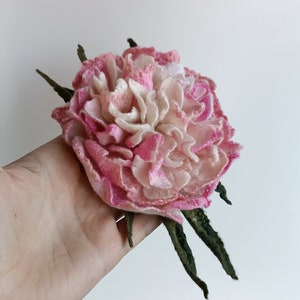 Large brooch felt flower white pink peony, Flower pin peony, Handmade flower brooch for woman,  Beauty wool brooch, Floral women's accessory