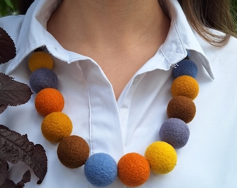 Felt Ball Necklace: Autumn Colors, Merino Wool
