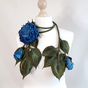 Felted Flower Lariat: Merino Wool Scarf, Brooch, Belt, Headpiece