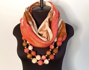 Felted Merino Wool Scarf Necklace: Handmade Snood Jewelry