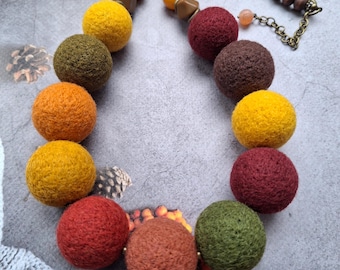Wool Felt Necklace: Autumn Colors, Rustic Jewelry, wool cozy accessories gift