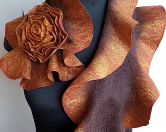 Sculptural Ruffle Collar, Terracotta Rose Neckpiece, Wearable Textile Art, Statement Accessory
