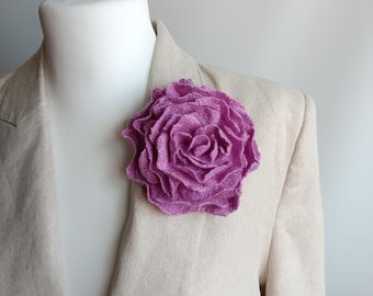 Lilac Felt Flower Brooch, Oversized Statement Pin, Textile Art