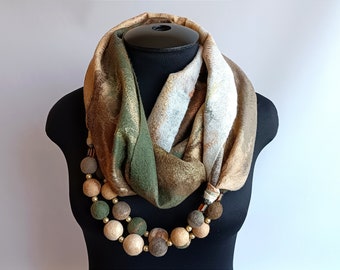 Chunky wool scarf Beige wool snood Winter scarf Shawl hood Hood scarf Infinity scarf Felted scarf Oversized scarf Felt cowl Gift for Her