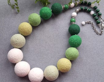 Sage Green Statement Necklace, Textile Jewelry, Nature Inspired Jewelry