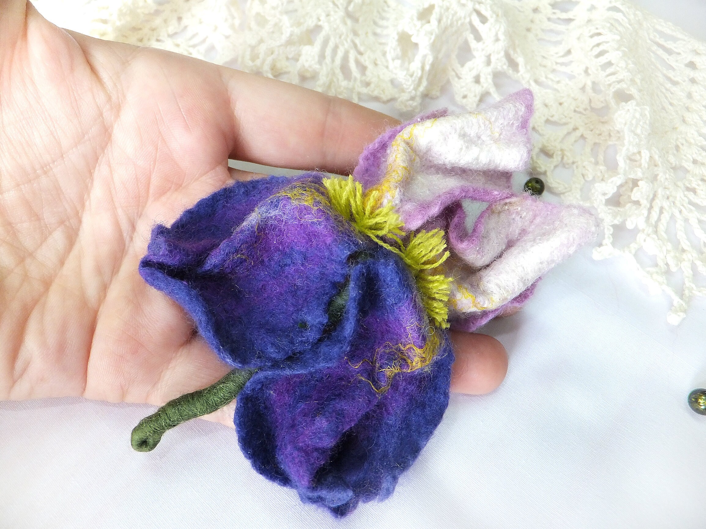 Flower iris Felted brooch Purple iris Violet brooch Wool Etsy