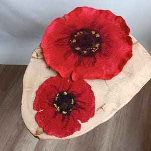 Handmade Felt Poppy Placemat: Wool Table Mat, Red Wedding Decor